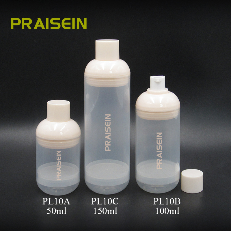 Wholesale round empty plastic airless cosmetics bottle 50ml 100ml 150ml clear airless lotion bottle