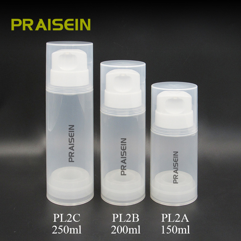 Transparent white plastic cosmetics airless pump bottle 150ml 200ml 250ml refillable airless lotion bottles