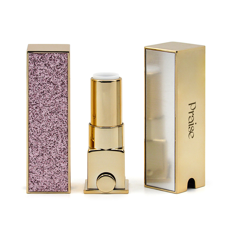 Custom cosmetic diamond-studded lipstick empty tube package, New makeup luxury gold plastic lipstick tube container with mirror