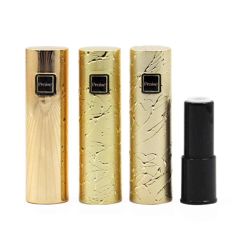 Luxury gold color spring press type plastic empty lipstick casing tube, custom cosmetic containers and packaging