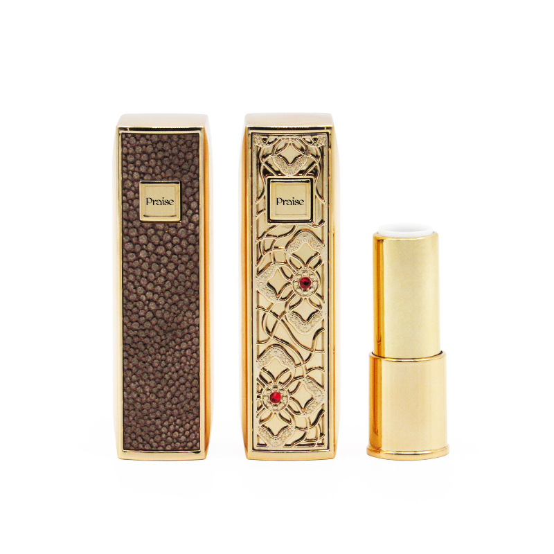 Luxury gold color spring press type plastic empty lipstick casing tube, custom cosmetic containers and packaging