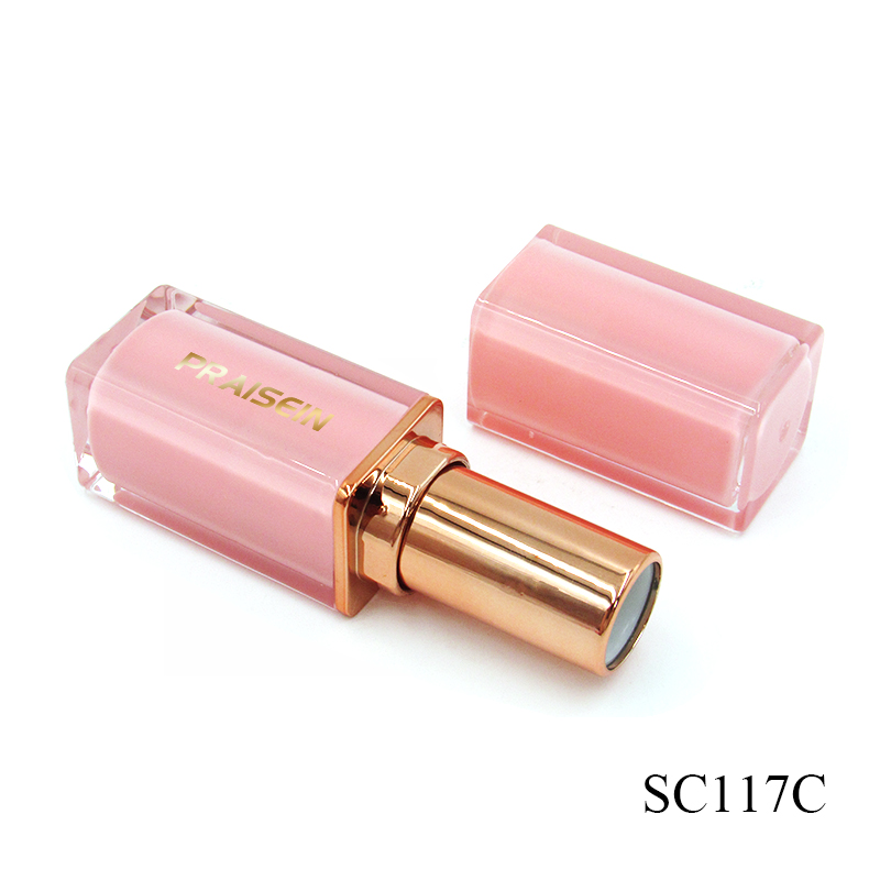 Wholesale square cosmetic lipstick containers refillable pink lipstick tubes