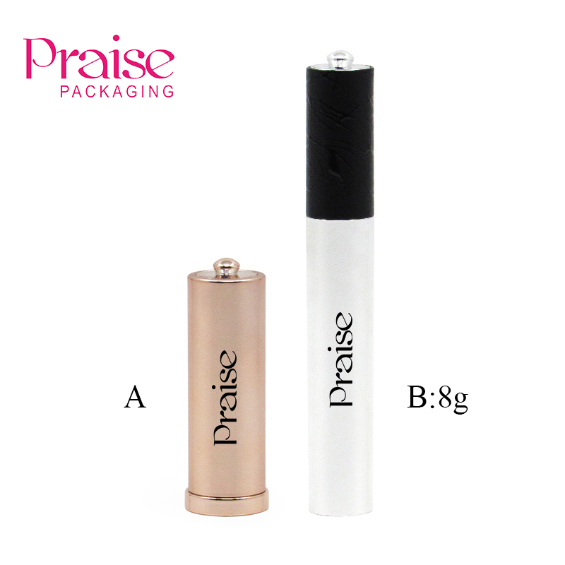 Newly designed cosmetic packaging wholesale round lipstick tube, 8g plastic mascara bottle custom color and spray coating