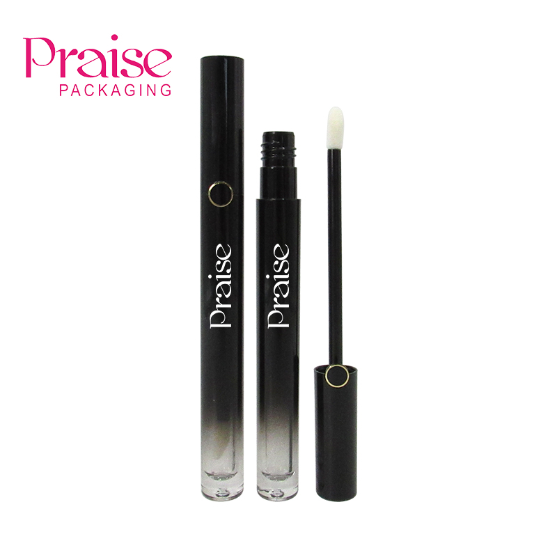 Best price custom cosmetic plastic container, round black gradient lip gloss tube with rubber bottle stopper wholesale packaging