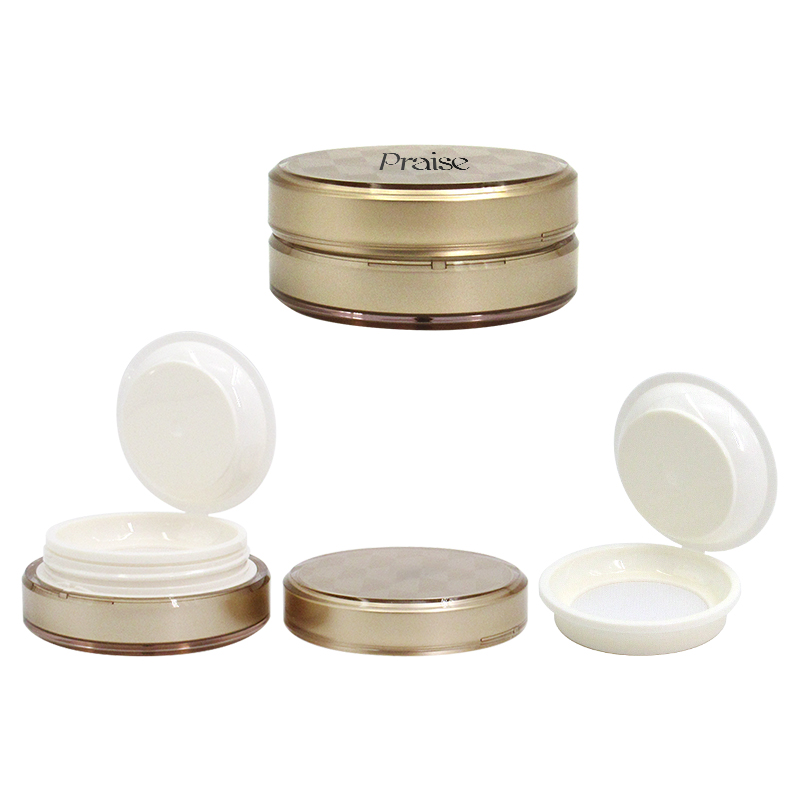 Octagonal cosmetic loose powder case packaging private label custom plastic empty loose powder container with elastic mesh sieve