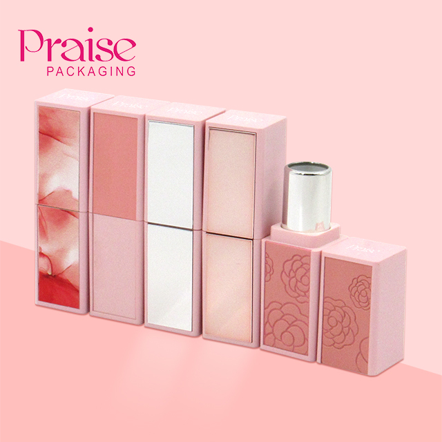 Cosmetic packaging custom plastic lipstick tube, pink square weighted empty lipstick container with logo