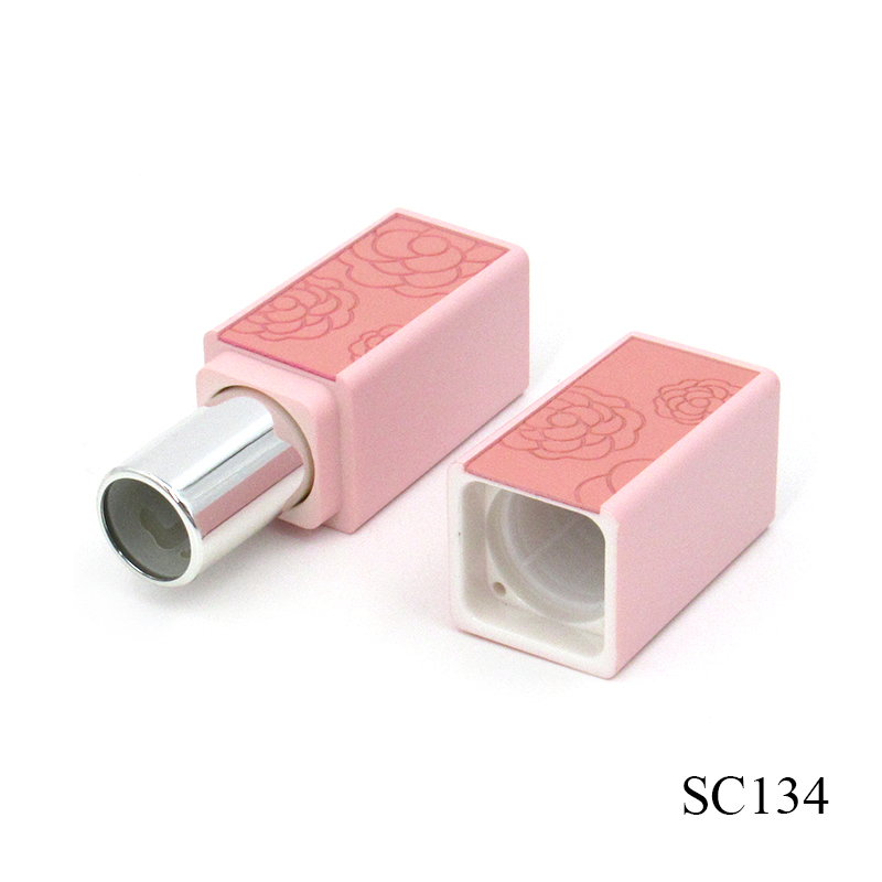 Cosmetic packaging custom plastic lipstick tube, pink square weighted empty lipstick container with logo