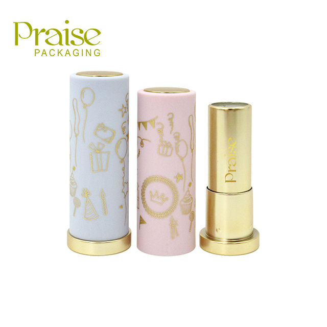 Manufacturers wholesale rubber paint shell plastic empty round lipstick tube cosmetic packaging custom pattern