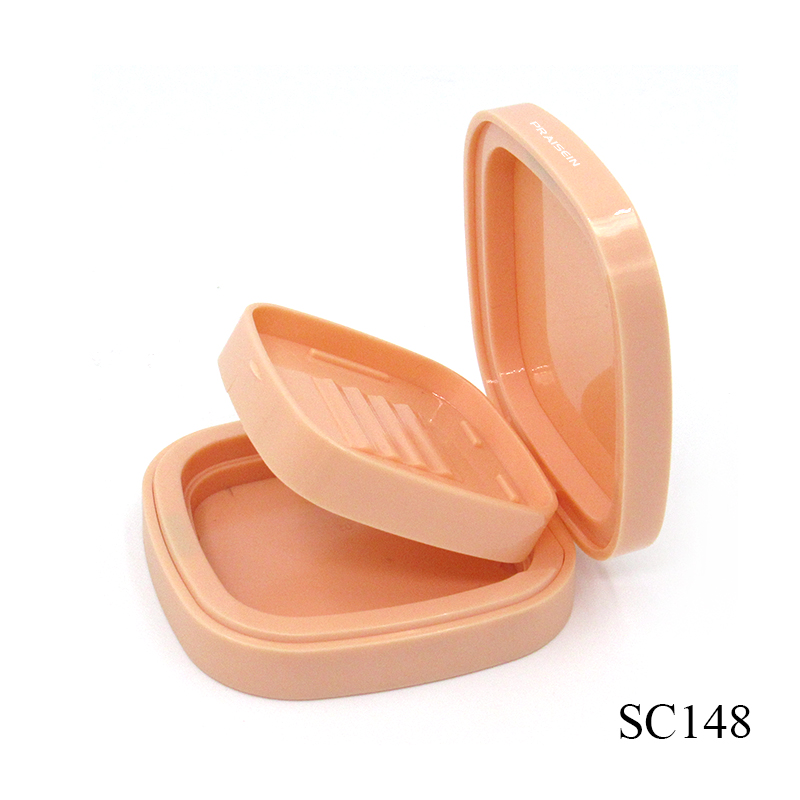 Produces square plastic empty cosmetic powder case packaging magnetic double layer powder case blush container