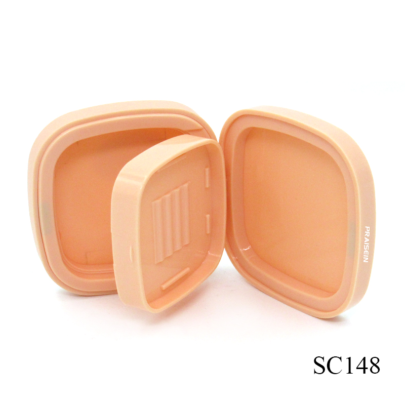 Produces square plastic empty cosmetic powder case packaging magnetic double layer powder case blush container