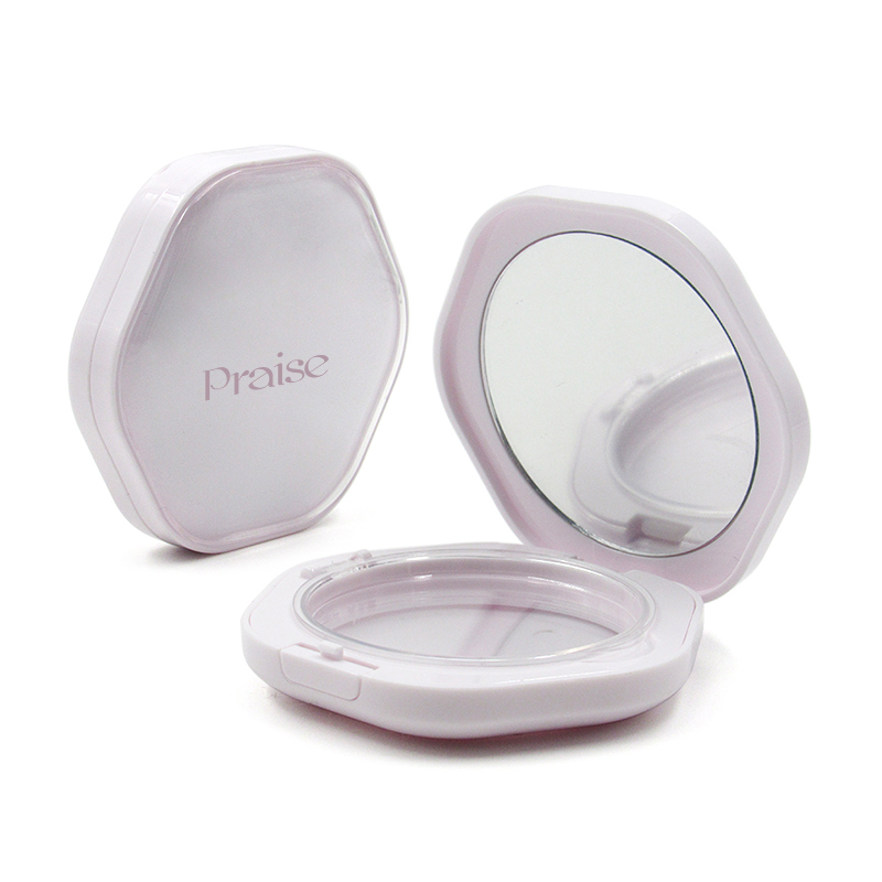 Factory direct makeup plastic packaging, Fashion hexagon-shaped cosmetic empty high-gloss powder compact case with mirror