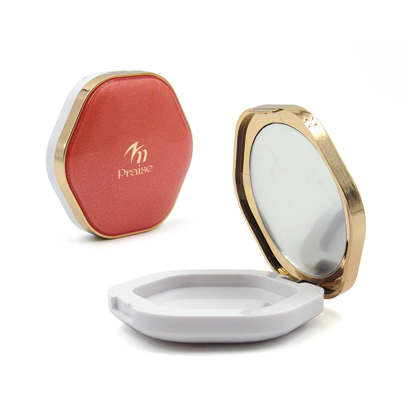 Factory direct makeup plastic packaging, Fashion hexagon-shaped cosmetic empty high-gloss powder compact case with mirror