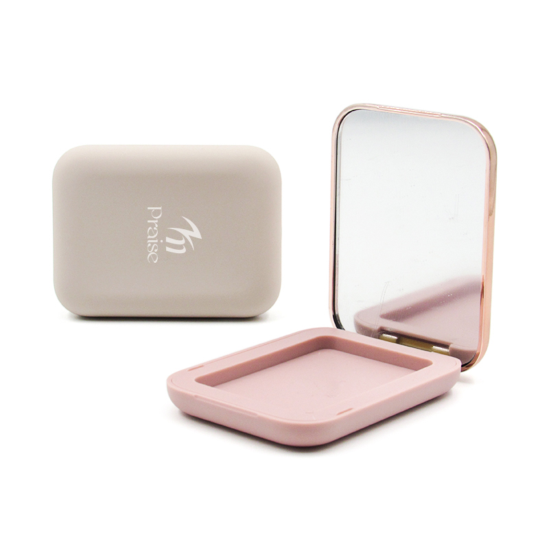 Custom cosmetic packaging case stylish pink plastic empty powder compact case, square 3 color eye shadow container free sample