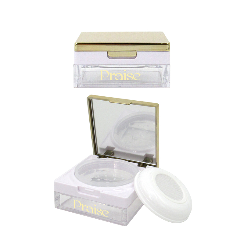 Clamshell type 4-color make-up powder case, square empty clear loose powder container with plug cosmetics packaging custom