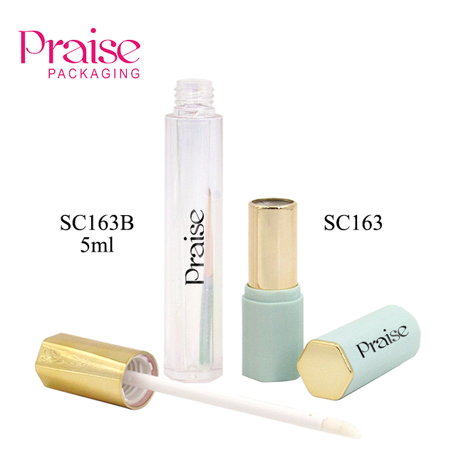 Plastic products cosmetics lipgloss tube packaging, rubber lacquer shell hexagonal empty lipstick container custom color