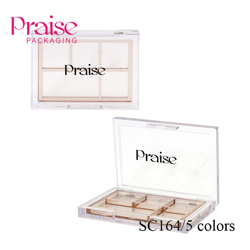 New 5-color empty transparent plastic eye shadow palette packaging, factory wholesale square cosmetic highlight contouring case