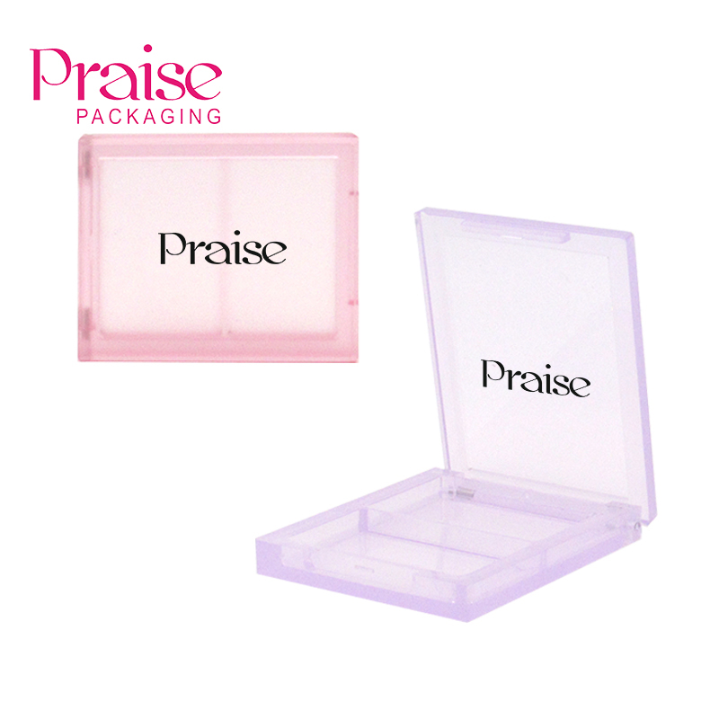 2-colorclear eye shadow blush palette custom color square plastic flip type empty eye shadow case cosmetics packaging