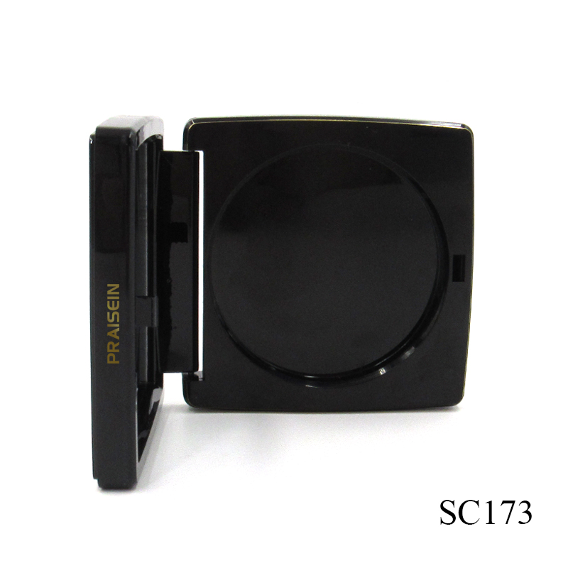 Manufacturers produce high-grade black square cosmetic powder compact packaging, clamshell plastic powder case with mirror