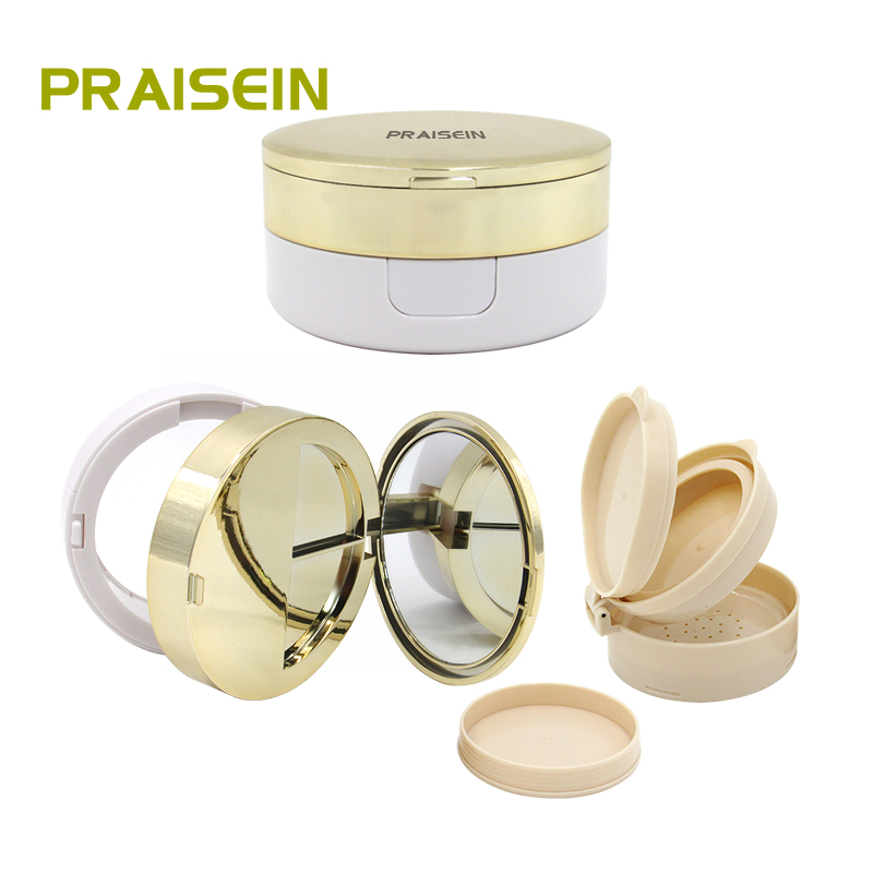 3 in 1 Round two-tone concealer case liquid foundation case plastic cosmetic loose powder container with mirror