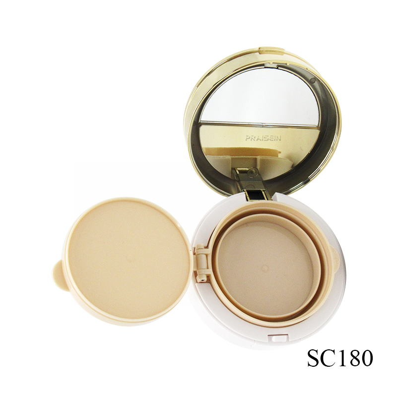 3 in 1 Round two-tone concealer case liquid foundation case plastic cosmetic loose powder container with mirror