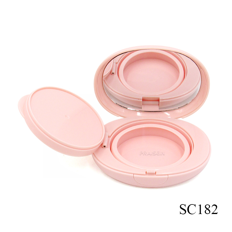 Own brand empty pink fillable air cushion compact case with mirror plastic BB air cushion case