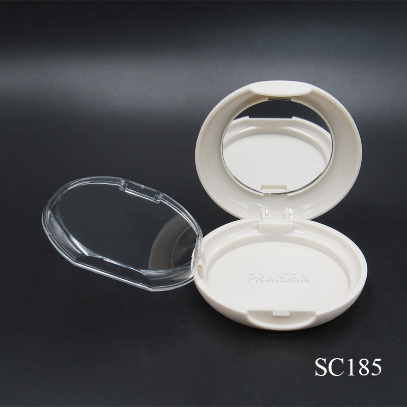 Custom round makeup pressed powder container blush packaging 58.5mm inner diameter empty apricot powder compact case