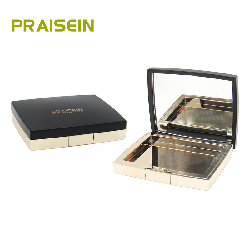 Square cosmetic empty plastic pressed powder compact case with mirror