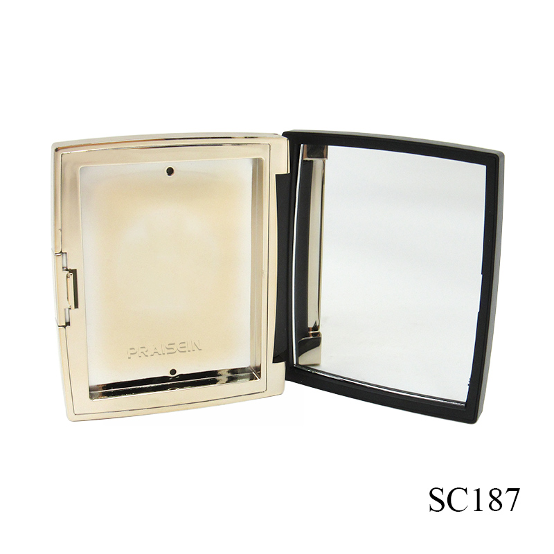 Square cosmetic empty plastic pressed powder compact case with mirror