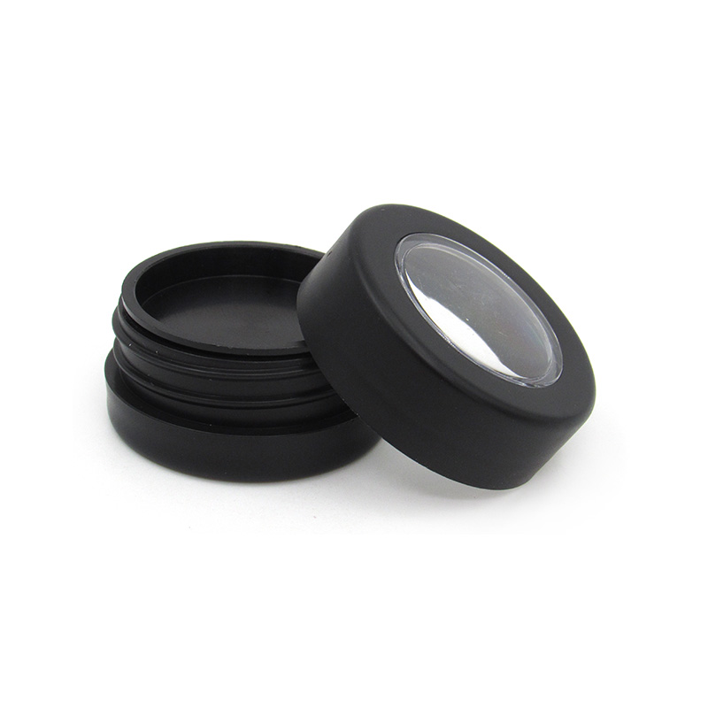 Small round black plastic jar with cover, for cream/cosmetics/samples/ointments and other beauty products