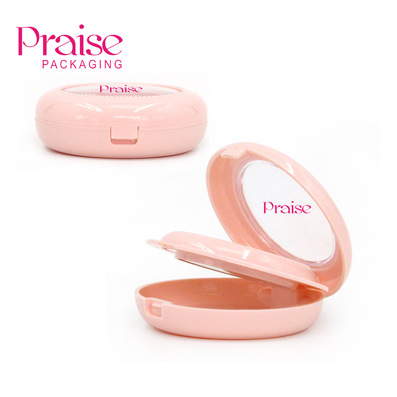 Professional manufacturing round compact powder case packaging empty plastic blush containers, cosmetics case custom logo