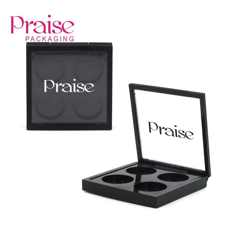 Black plastic eye shadow palette sold empty square 4 color magnetic buckle eye shadow case cosmetic packaging manufacturers