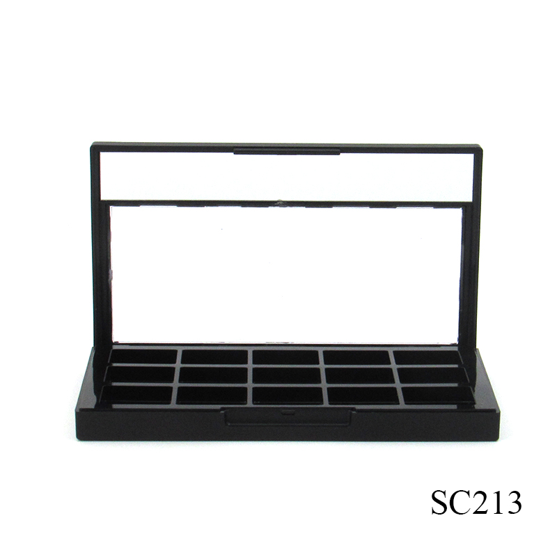 Cosmetics eye shadow palette wholesale custom 15-color rectangular eye shadow container with mirror, black plastic empty case