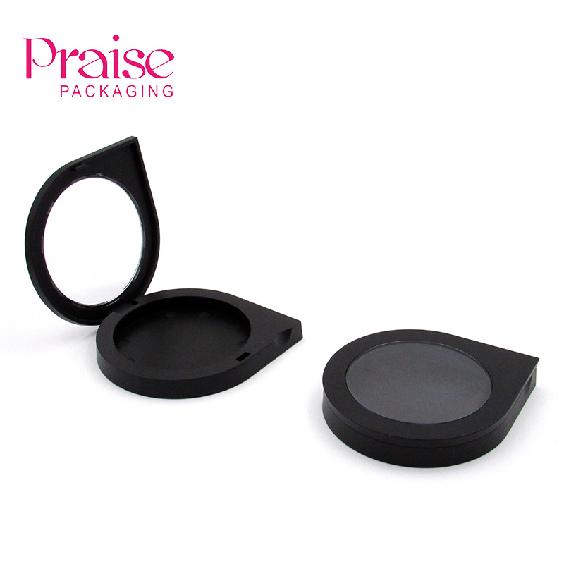 Cosmetic packaging manufacturer black plastic powder compact case, water droplet shape monochrome blush container