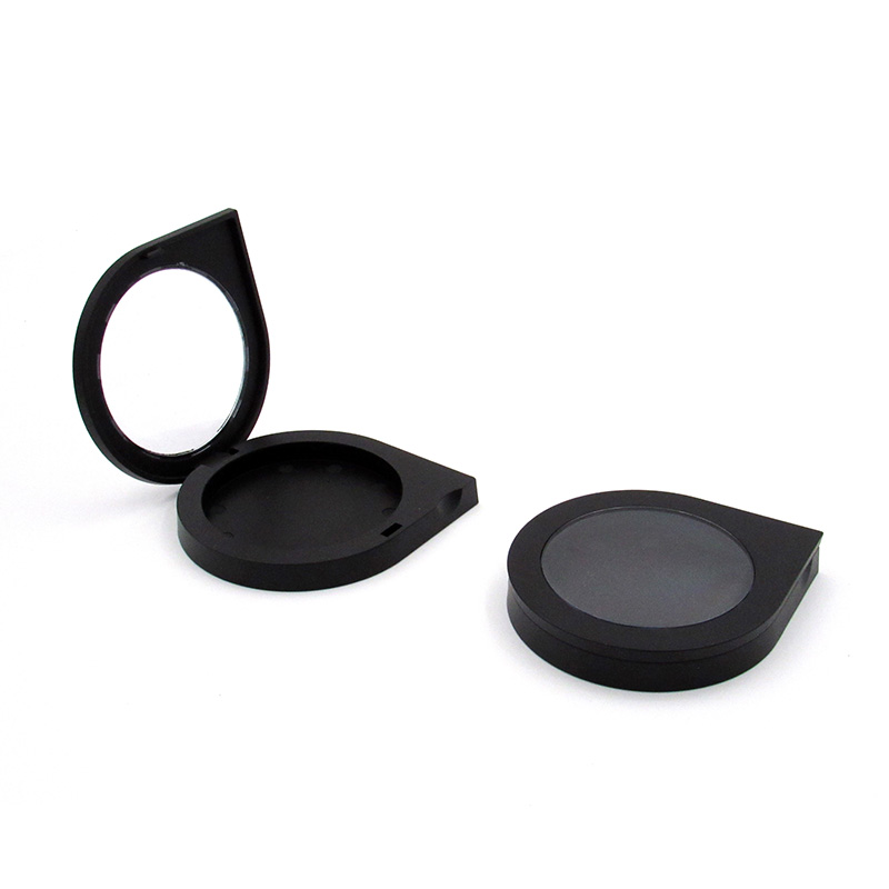 Cosmetic packaging manufacturer black plastic powder compact case, water droplet shape monochrome blush container