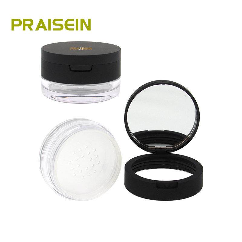 Black rubber paint lid plastic loose powder jar 8g round loose powder container cosmetics packaging case