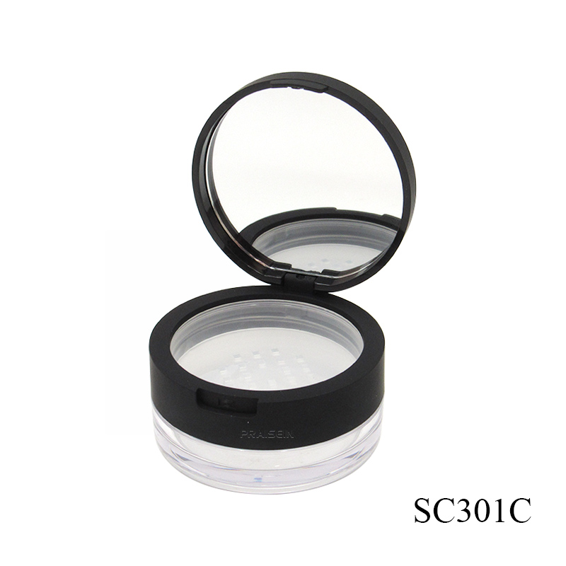 Black rubber paint lid plastic loose powder jar 8g round loose powder container cosmetics packaging case