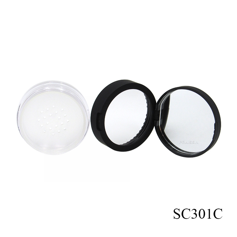 Black rubber paint lid plastic loose powder jar 8g round loose powder container cosmetics packaging case