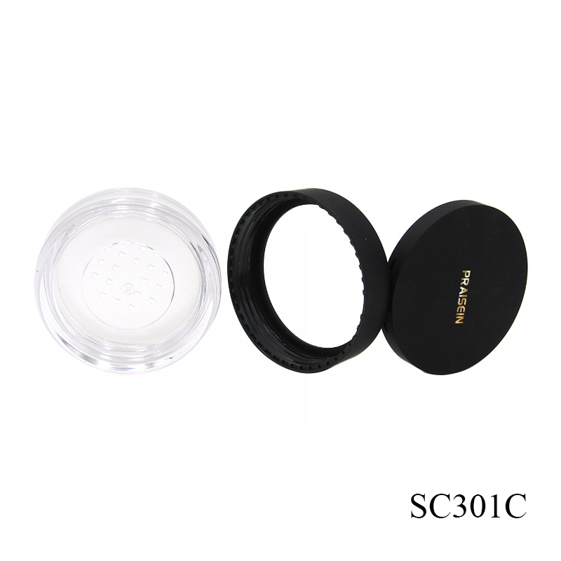 Black rubber paint lid plastic loose powder jar 8g round loose powder container cosmetics packaging case