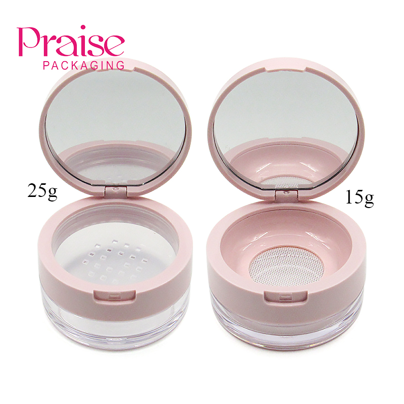 15/25g fashion pink makeup clear empty plastic loose powder case container packaging, elastic net, portable round clamshell