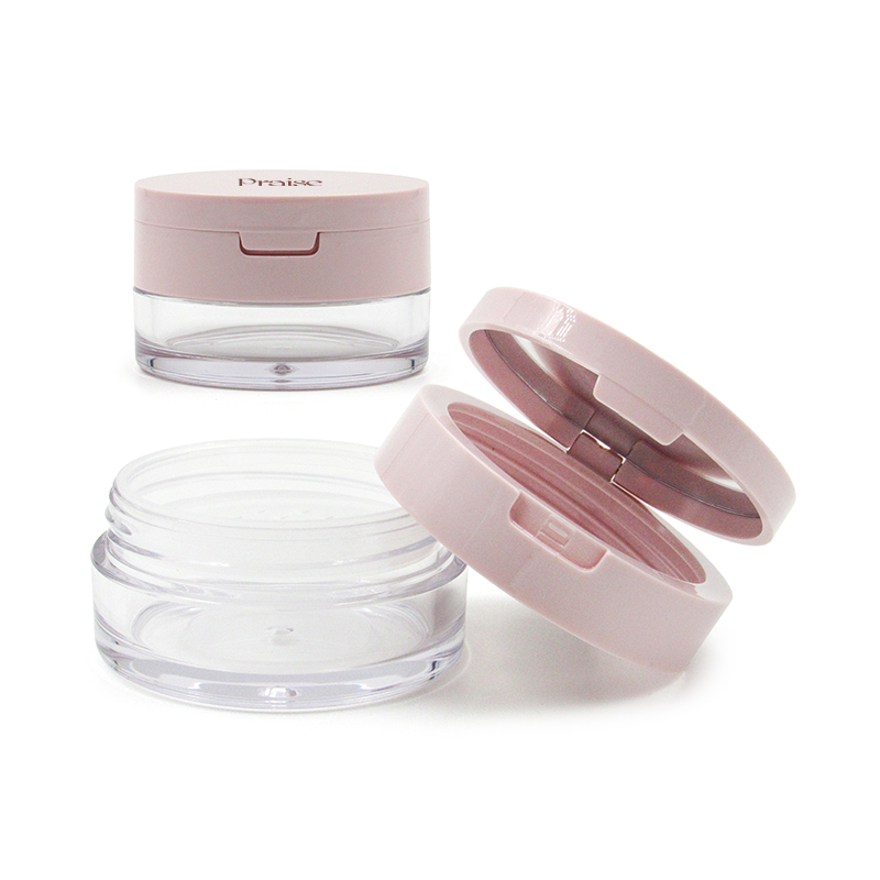 15/25g fashion pink makeup clear empty plastic loose powder case container packaging, elastic net, portable round clamshell