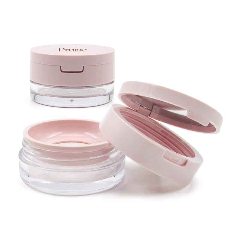 15/25g fashion pink makeup clear empty plastic loose powder case container packaging, elastic net, portable round clamshell