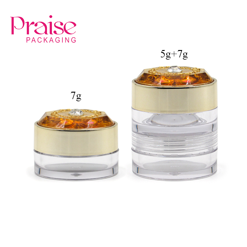 Round double-layer diamond-encrusted plastic eye cream bottle 7g12g lip mask Empty cream jar, multi-function cream box cosmetic