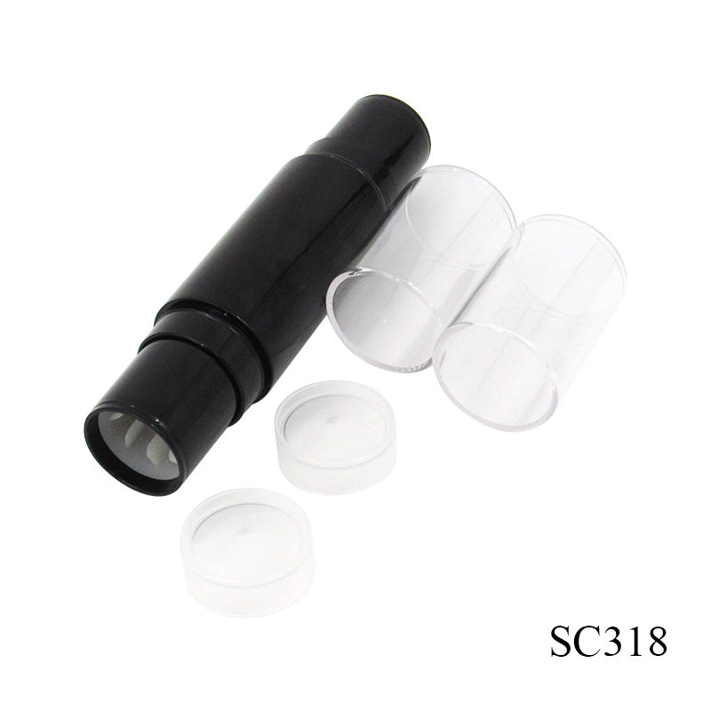 Factory wholesale smooth black plastic two-head foundation cream tube, round cosmetic concealer stick container