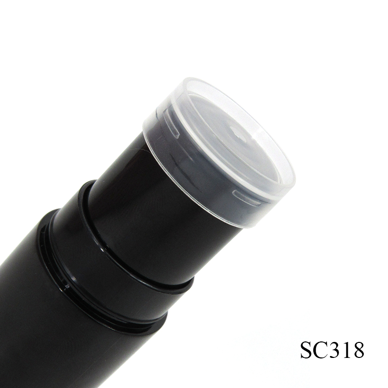 Factory wholesale smooth black plastic two-head foundation cream tube, round cosmetic concealer stick container