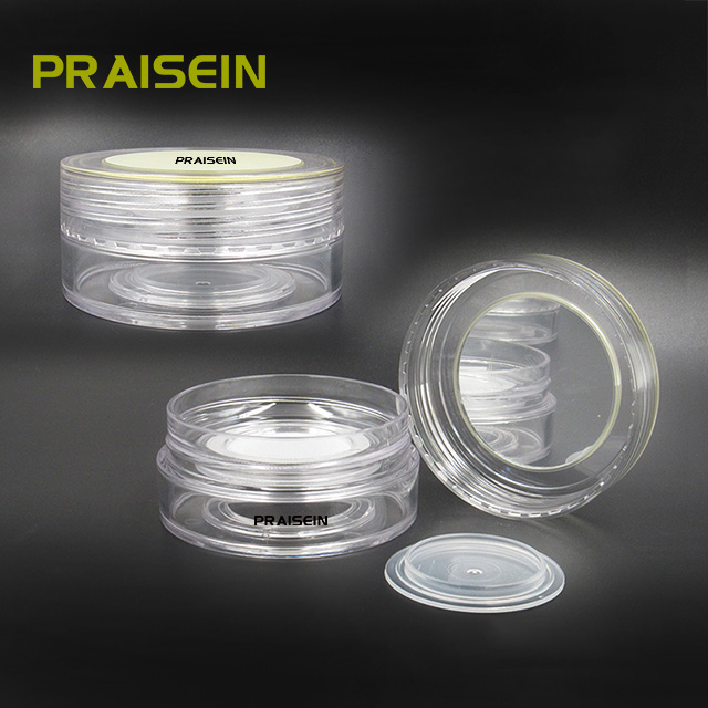 20ml plastic transparent loose powder case production and sale of round empty makeup powder container with mirror, custom logo