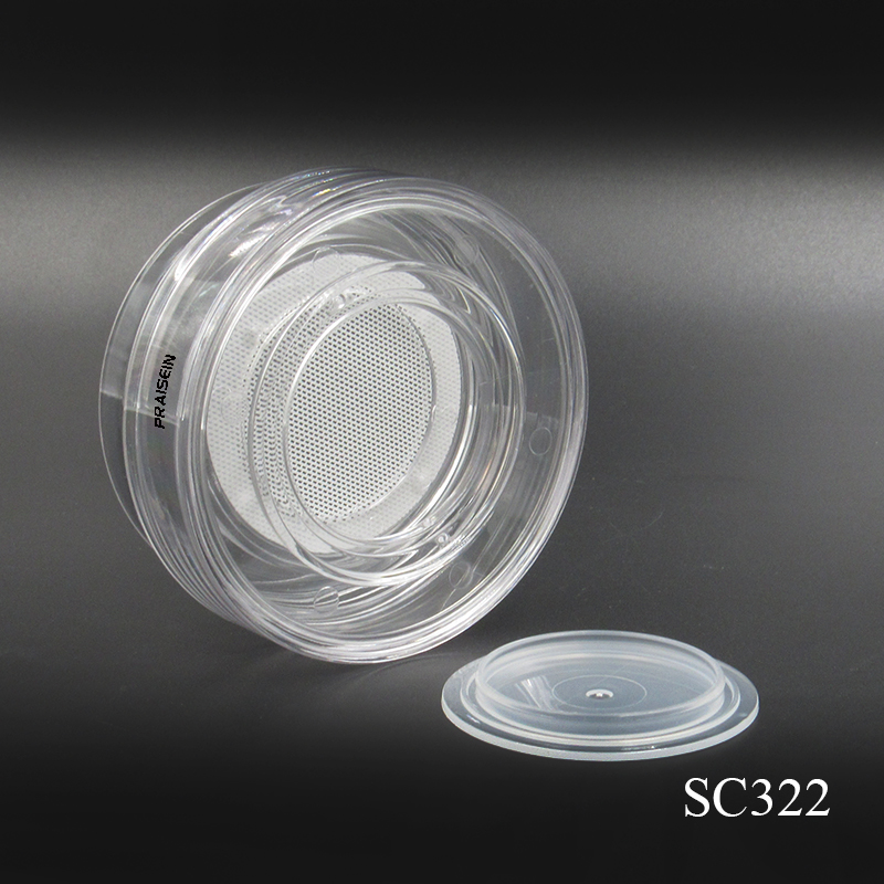 20ml plastic transparent loose powder case production and sale of round empty makeup powder container with mirror, custom logo