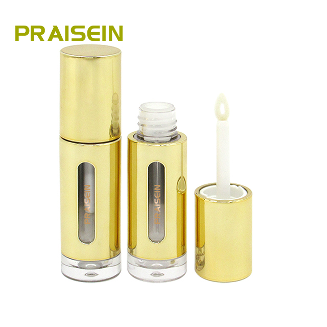 Lip gloss tube supplier wholesale 5ml golden round plastic lip gloss container, smooth cosmetic lip glaze packaging tube