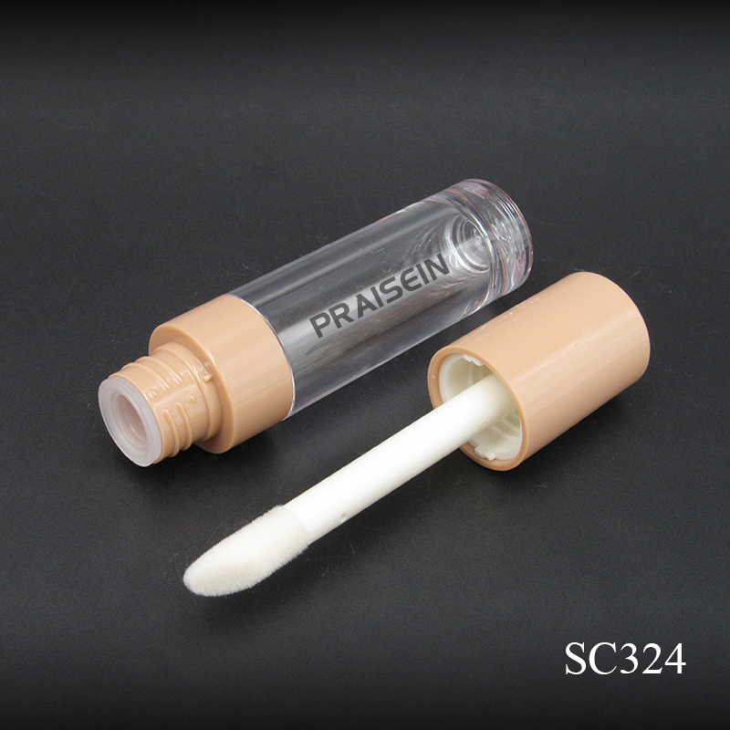 Empty liquid concealer container custom round clear liquid blush lip gloss tube with large brush 8ml