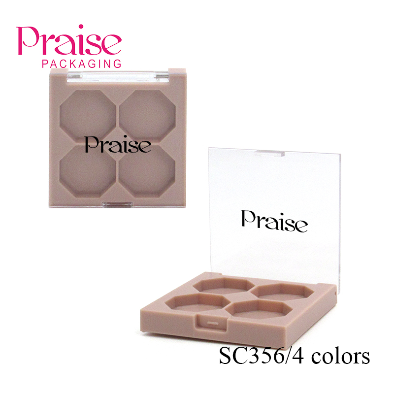 Innovative 4-color square eye shadow palette cosmetic packaging, empty plastic eye shadow case container with clear lid