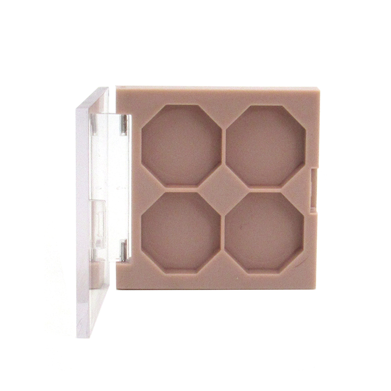 Innovative 4-color square eye shadow palette cosmetic packaging, empty plastic eye shadow case container with clear lid